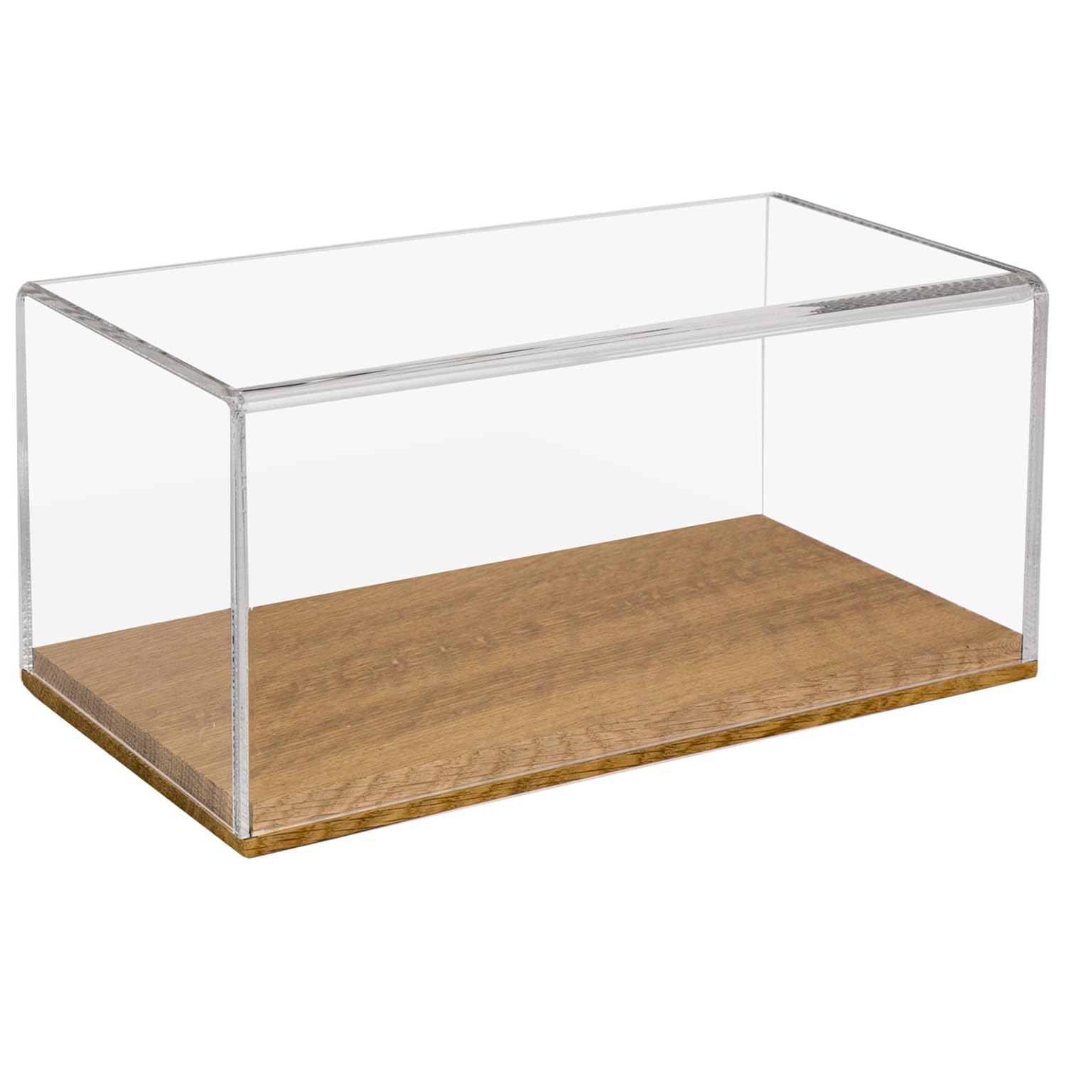HMF 46873 akrylowa witryna / witryna z drewnianą podstawą do modeli samochodów | 30 x 15 x 14 cm | przezroczysta