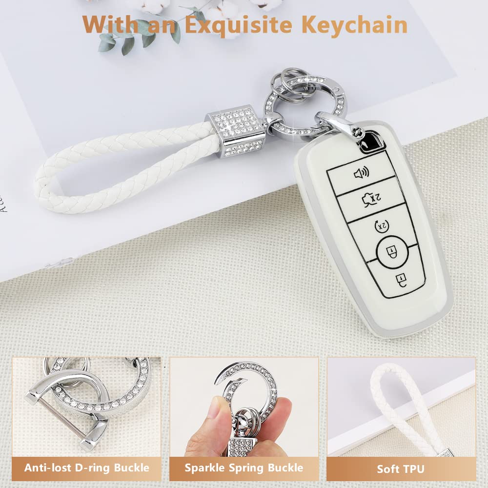 LEATHER Key Fob Chain For Ford 5-Button Remote Accessories Cover Case