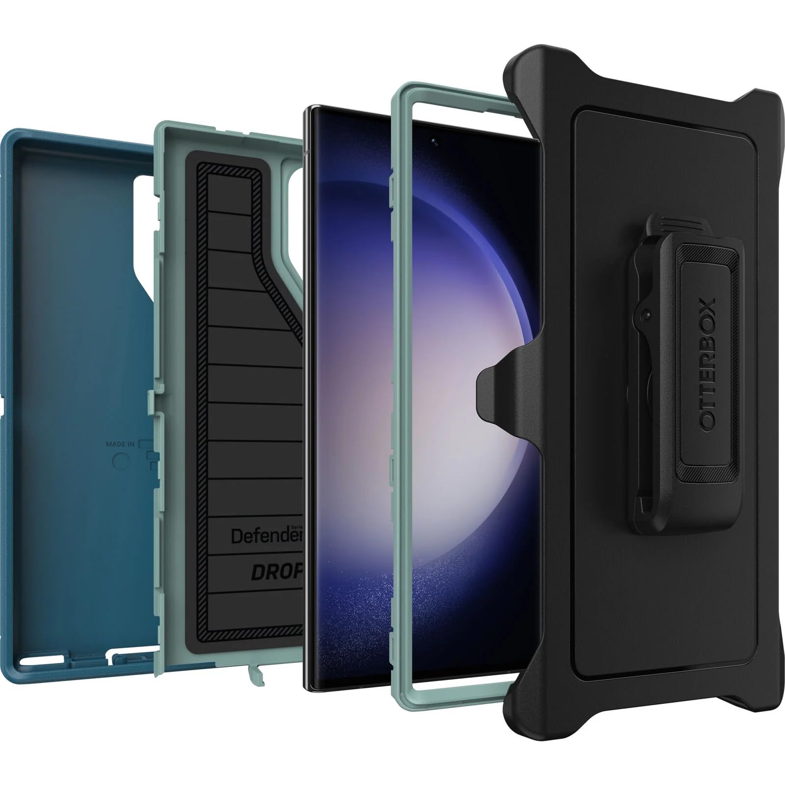 OtterBox Funda para Galaxy S23 Ultra (solamente) - Serie Defender - Maniobra - Resistente y duradera - con protección de puerto - Soporte de clip de funda - Protección de defensa microbiana - Embalaje