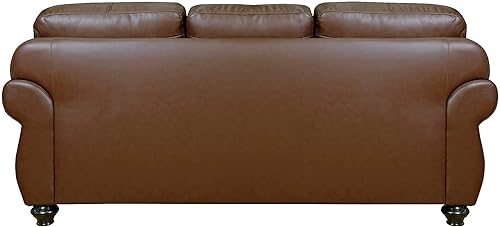 Miniatura 6 de Sunset Trading Charleston - Sofá de 3 plazas con brazo enrollado de cuero de grano superior de 86 pulgadas de ancho, color marrón castaño y sofá con