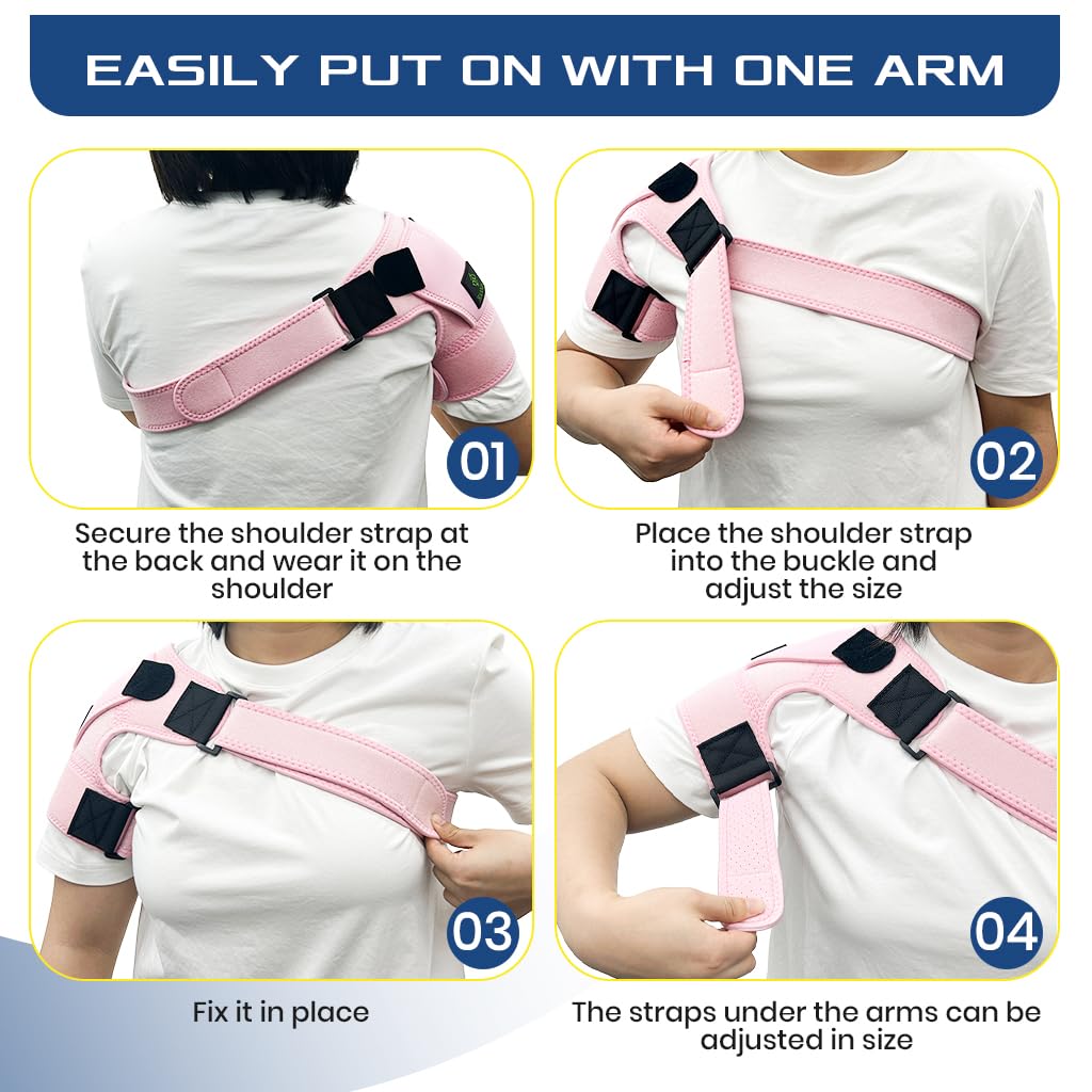 HANNEA Silicone Shoulder Brace For Women, Shoulder Compression Sleeve For Torn Rotator Cuff, AC Joint Pain Relief, Dislocated Sholder, Adjustable Fits Left And Right Arm, Pink - Image 3 thumbnail