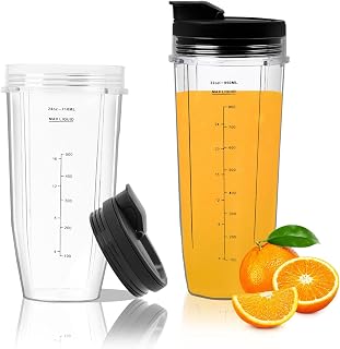 2 Pack Blender Cups Replacement for Ninja, 24oz & 32oz Blender Cups To-Go Lids,Compatible with BL450 BL456 BL480 BL490 BL640 BL680 BL2012 BL2013 BN401 BN751 BN801 BN800 SS101 SS151 SS351 SS401