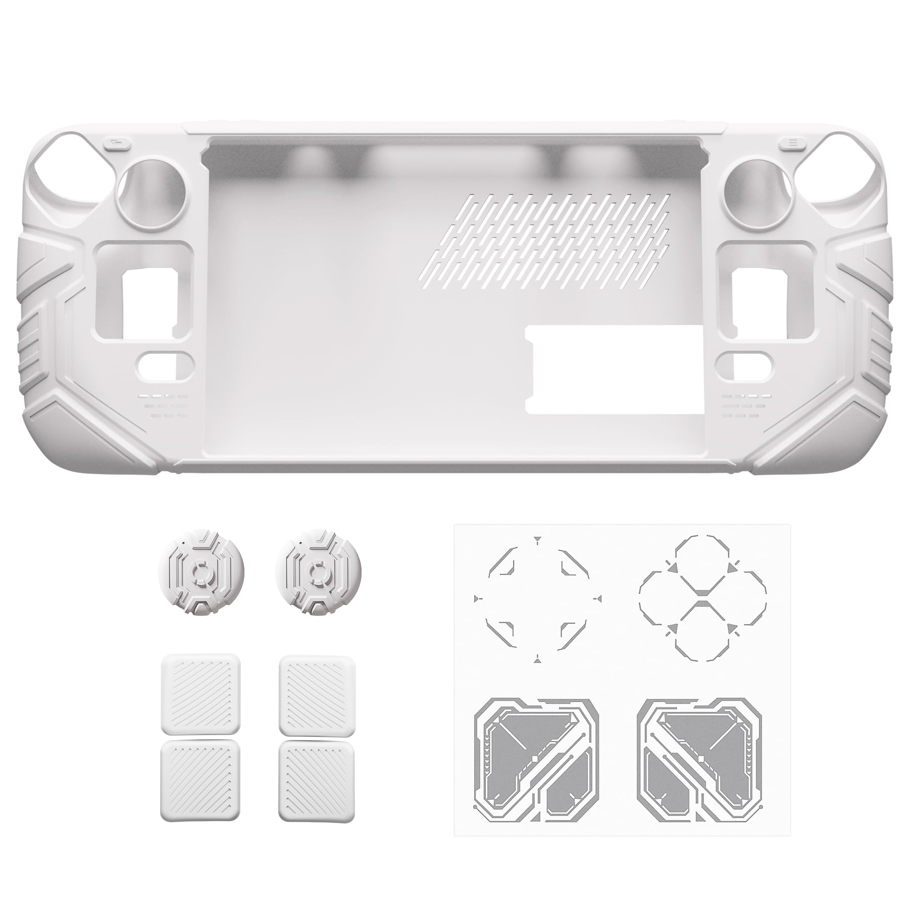 playvital Coque pour Steam Deck OLED & LCD avec Boutons Arrière & Capuchons Joystick & Autocollants,Housse Étui Silicone pour Steam Deck Accessoire Protection Antichoc Antidérapante-Blanc Mécha