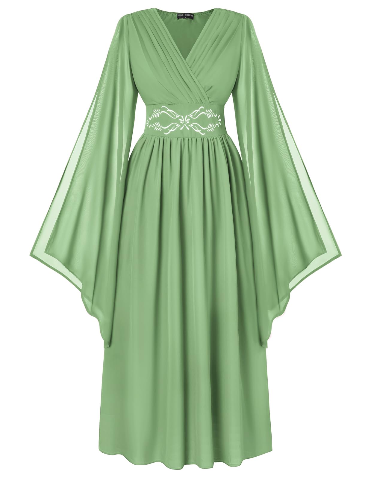 Scarlet Darkness Women's Renaissance Costume Wrap V Neck Medieval Dress Split Bell Sleeve Embroidery Fairy Dresses, Light Green, XXL