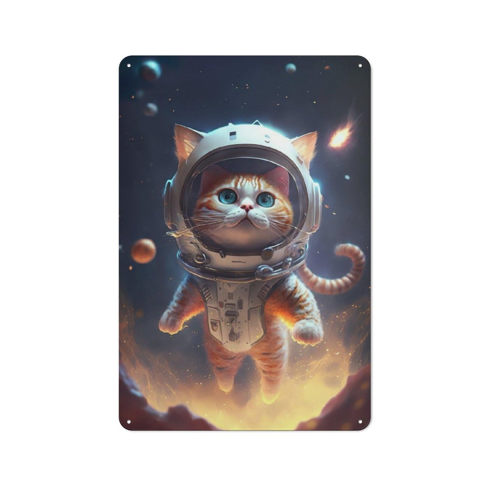 Junmoney Astronaut Space Cat Rustic Tin Sign 30X20cm For Café Or Home Bar, Suited To Hospitality Decor Collectors
