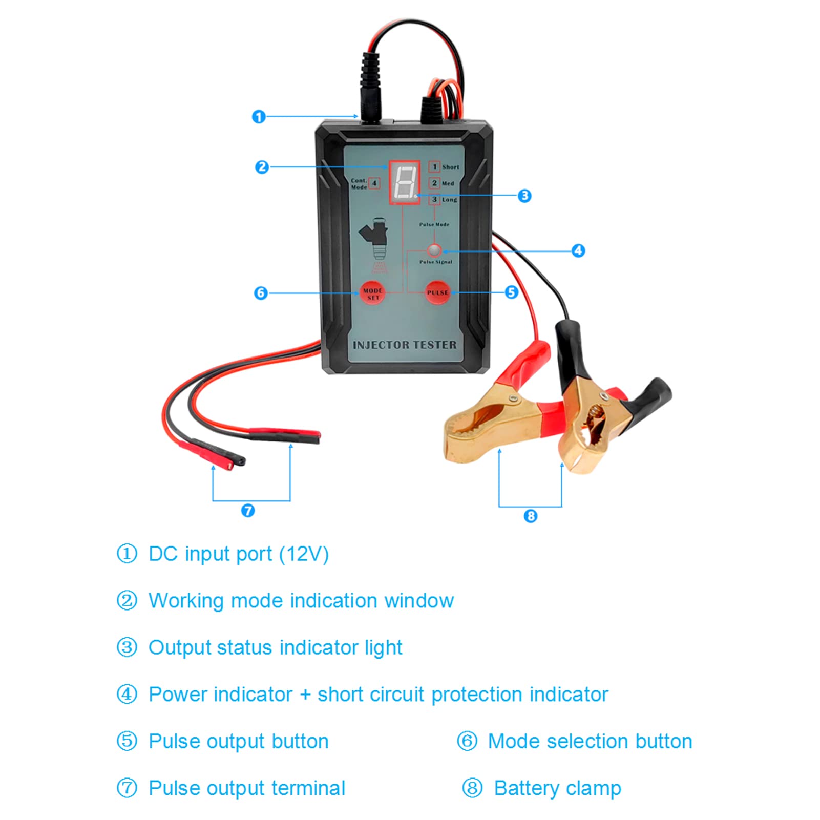 Shkalacar Tester per iniettori di Carburante e Adattatore per la diagnosi Pulizia degli iniettori Kit di Attrezzi per la Pulizia Fai-da-Te Protezione da cortocircuito commutabile 12V/5V