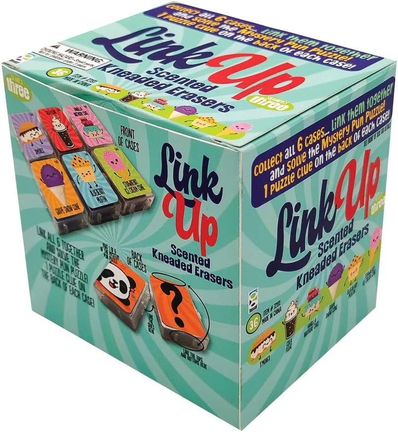Raymond Geddes Link Up Scented Kneaded Erasers (Series Three - 36 Pieces) - 6 Moldable Eraser Designs with Snap Case - Fun Puzzle Kids Erasers
