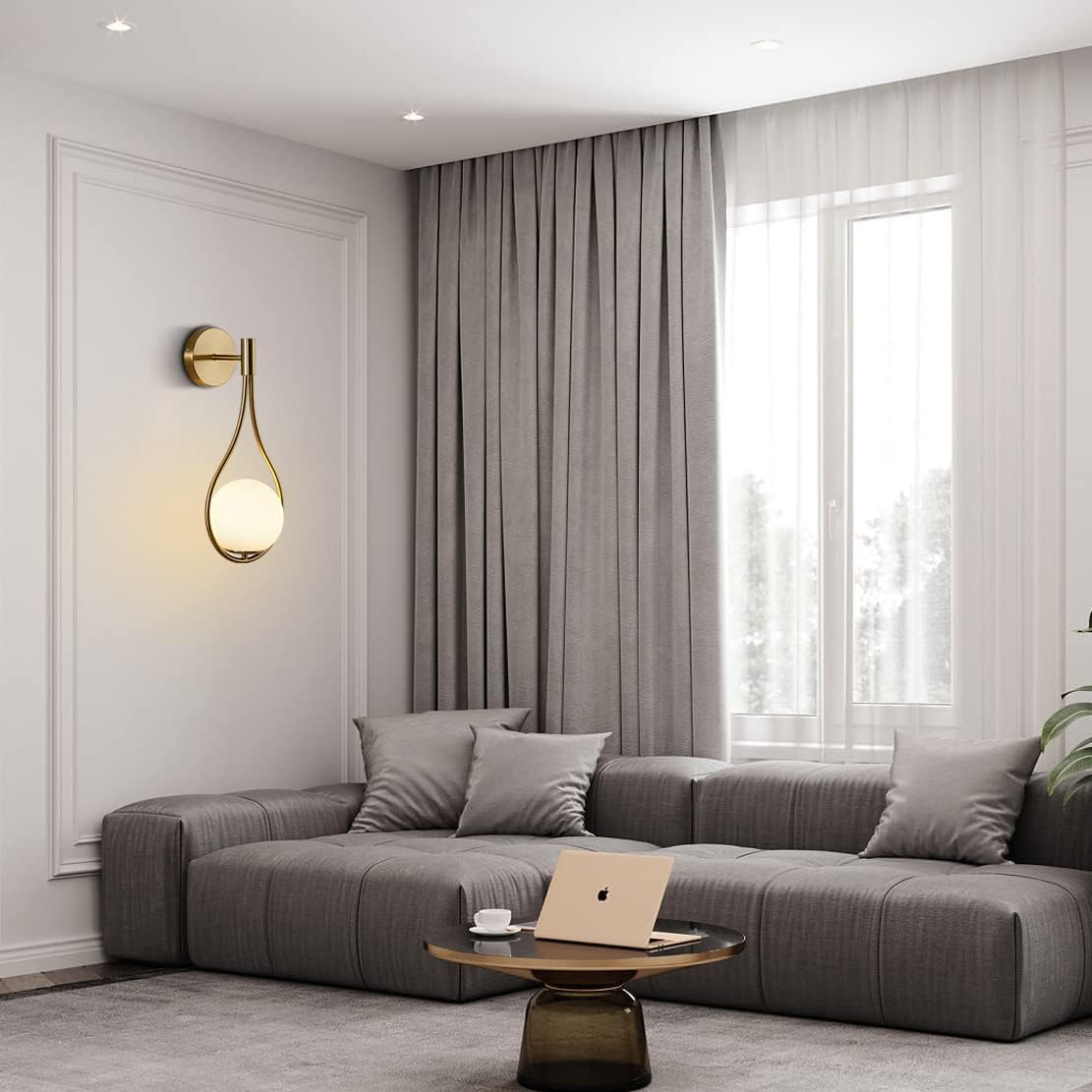 BOKT Globe Wall Sconce Modern Wall Lights Set of 2 Brushed Bathroom Scones Water Drop Wall Light Indoor Decor Lamp Vintage Farmhouse Wall Lamp Fixture for Living Room Bedroom…