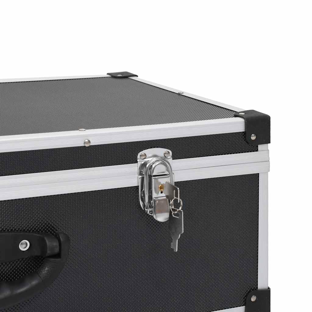 Custodia CD per 80 CD, in alluminio ABS nero, con serratura, con angoli rinforzati, 56,5 x 29,5 x 18,5 cm, per una raccolta multimediale ordinata