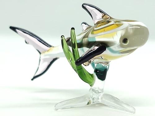 Miniatura 3 de Figuras en miniatura de animales marinos con algas marinas, animales soplados a mano, arte coleccionable para decorar (tiburón ballena con algas