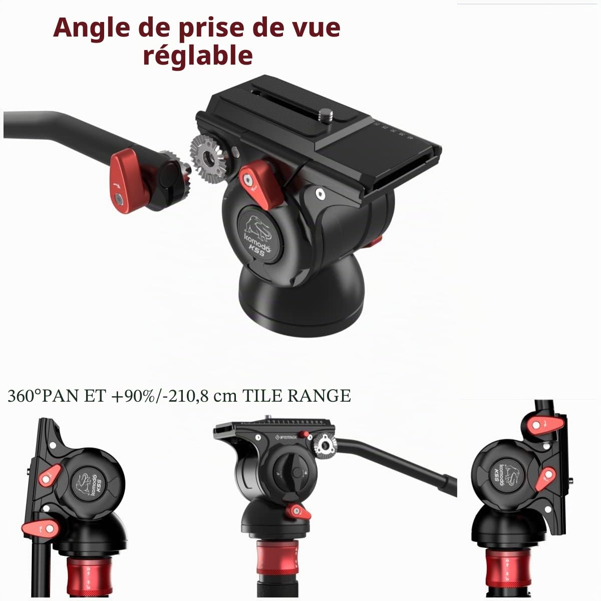 IFOOTAGE Komodo K5S Tête Fluide pour Appareil Photo avec Plaque de Dégagement Rapide pour Photographie Professionnelle, Création de Contenu, Vlogging et Production Vidéo