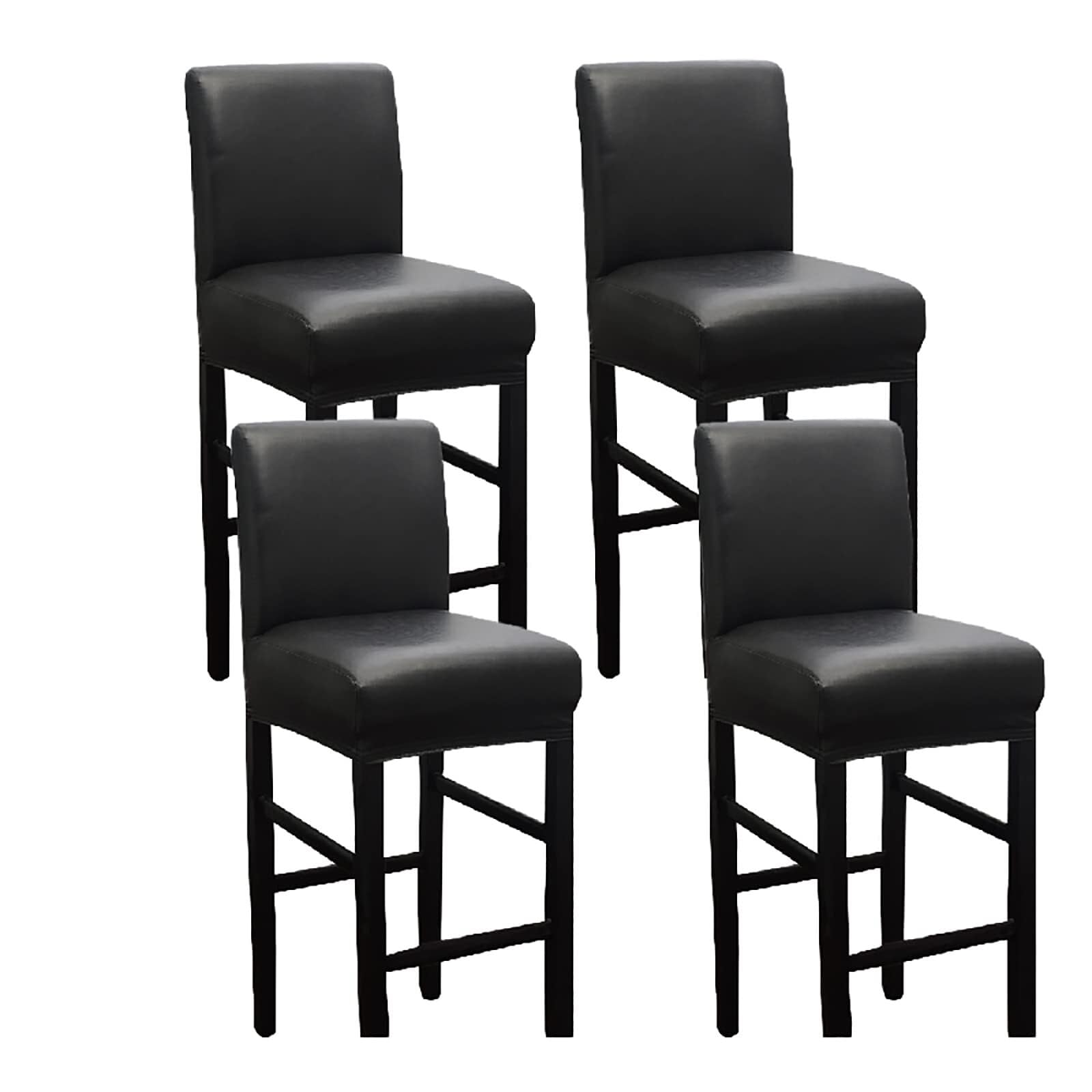 NMVAWIPT Waterproof Fabric Bar Stool Covers, Stretchy Slipcovers For Short Back Stools, For Kitchen, Cafe, Dining Room Decor(Black,4 pieces)
