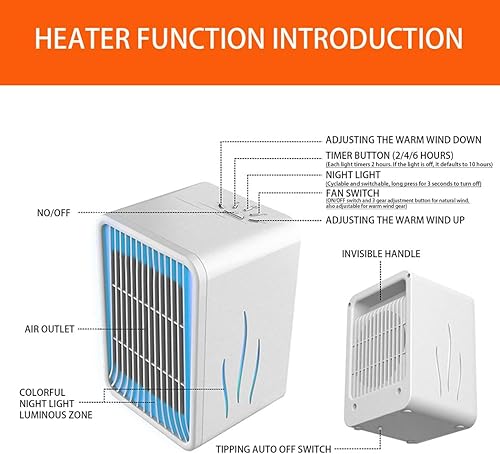 Miniatura 7 de Calentador de espacio portátil para interiores, calentador de mesa eléctrico de calor instantáneo, viento natural de verano, viento caliente de