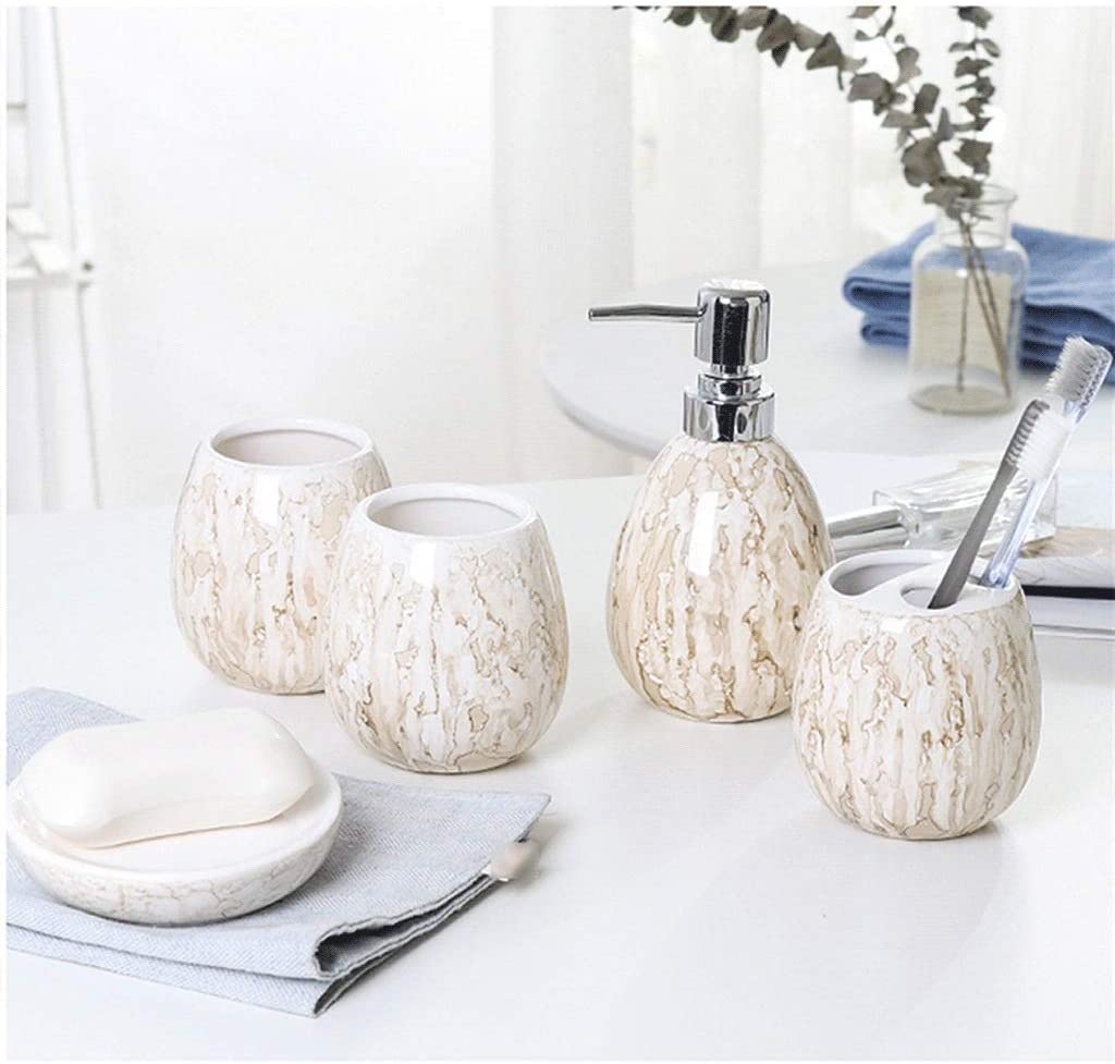 Accesorios De Baño Conjunto De Accesorios De Baño Colección De Conjunto De Baño De Cerámica Características Dispensador De Jabón Líquido Soporte Para Cepillo De Dientes Set De Baño Accesorios(B,5 piec