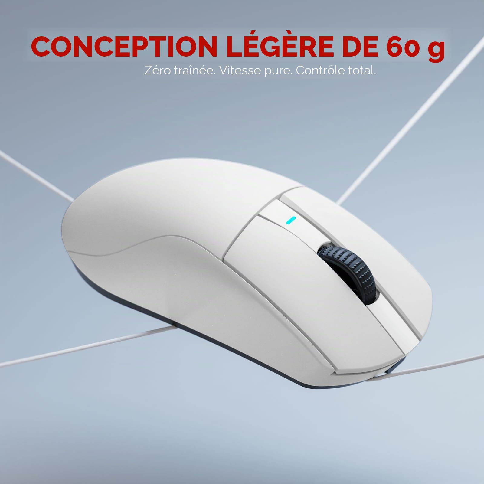 DAREU A950GM 60g Souris Gaming Ultralégère,Capteur Gaming PixArt PAW3395,100 Millions HUANO Gaming Micro Switches,26000 DPI,Recharge Rapide en 30 Minutes,Tri-Mode Souris Gaming pour PC/Mac,Blanche