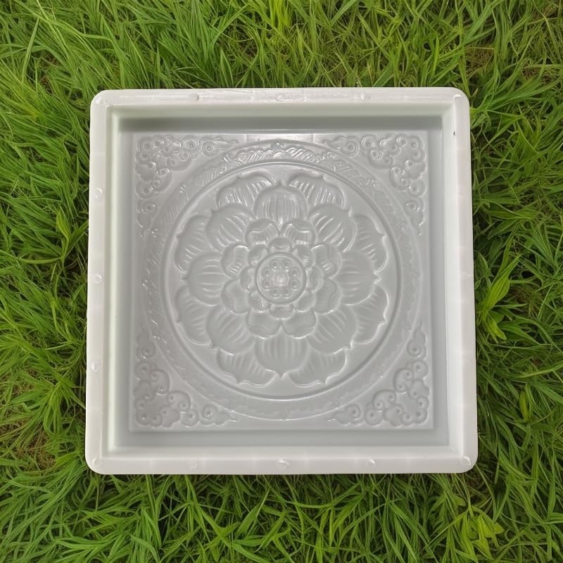 Stepping Stone Concrete Mold for Decorative Garden, Square Floral Pattern, 17.13 x 17.13 x 1.5 inches, Used for DIY Garden Path Stepping Stone Cement
