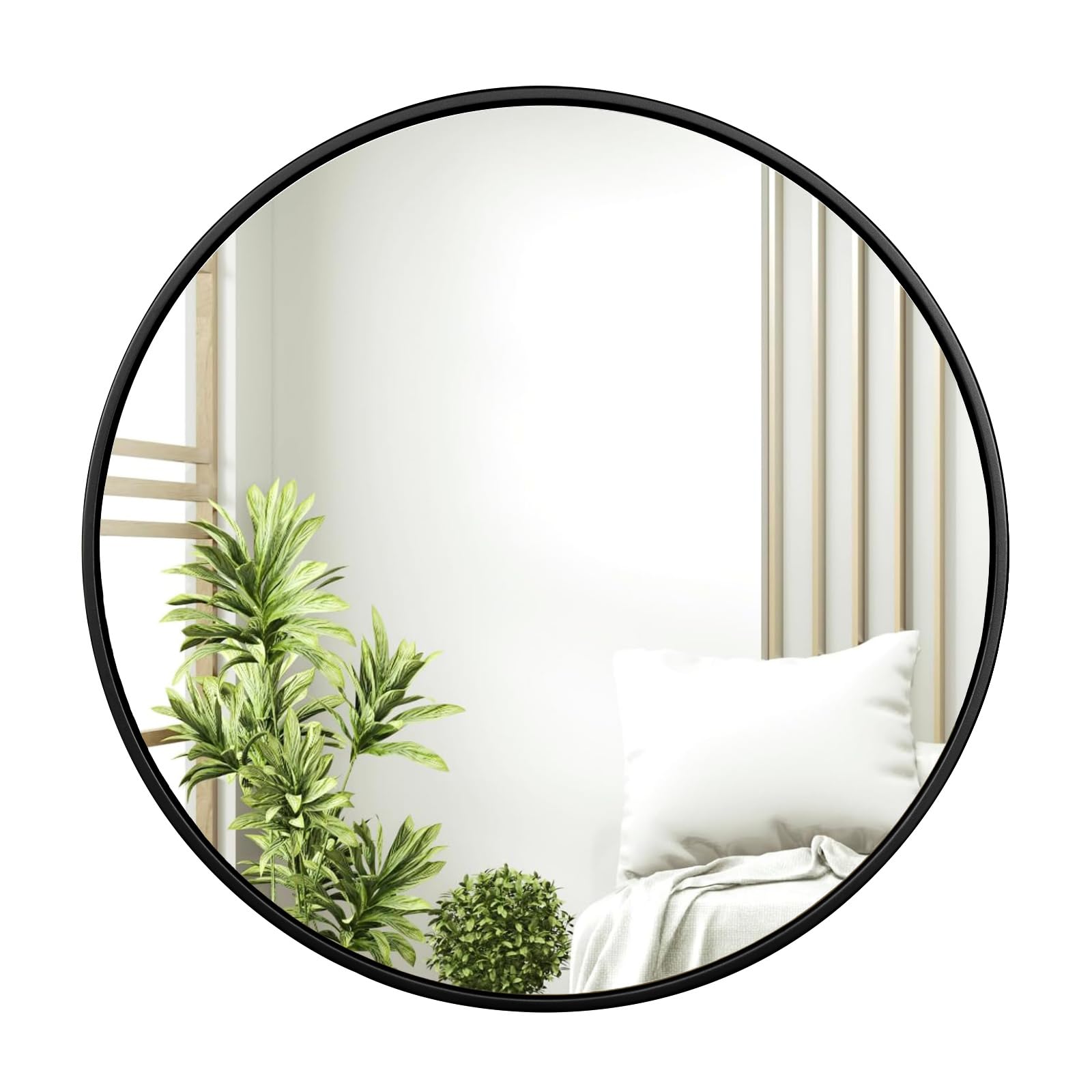 Espejo de pared redondo con marco negro