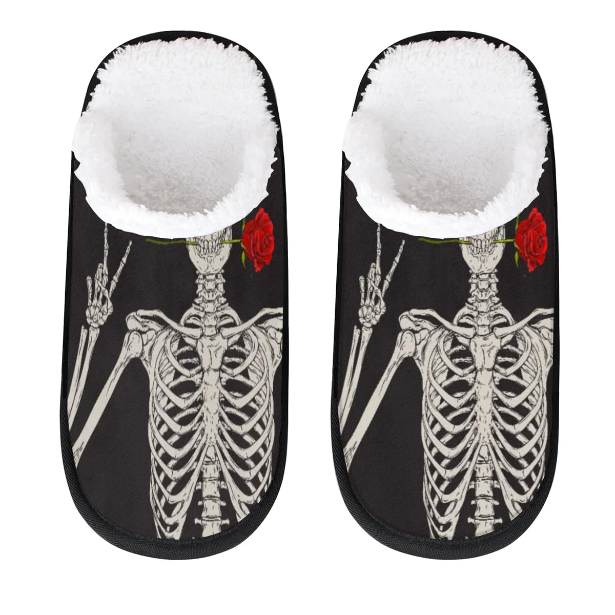 Hsnar Rose Skeleton Boho Hippie Non Slip House Slippers for Women Indoor Slippers for Men Soft House Shoes Spa Slippers, M