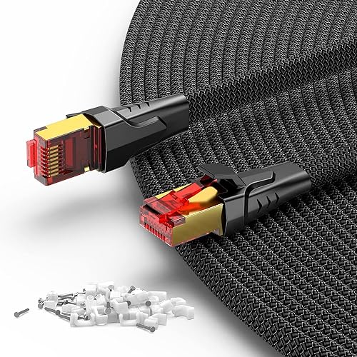 SNOWKIDS Cat 8 LAN kabel 7m, 40Gbps LAN Kabel Hochgeschwindigkeits 2000MHz S/FTP Ethernet Kabel Gigabit RJ45 Nylon geflochtener Vergoldeter Patchkabel f&uuml;r PS/5/4 Router Modem TV Switch Laptop