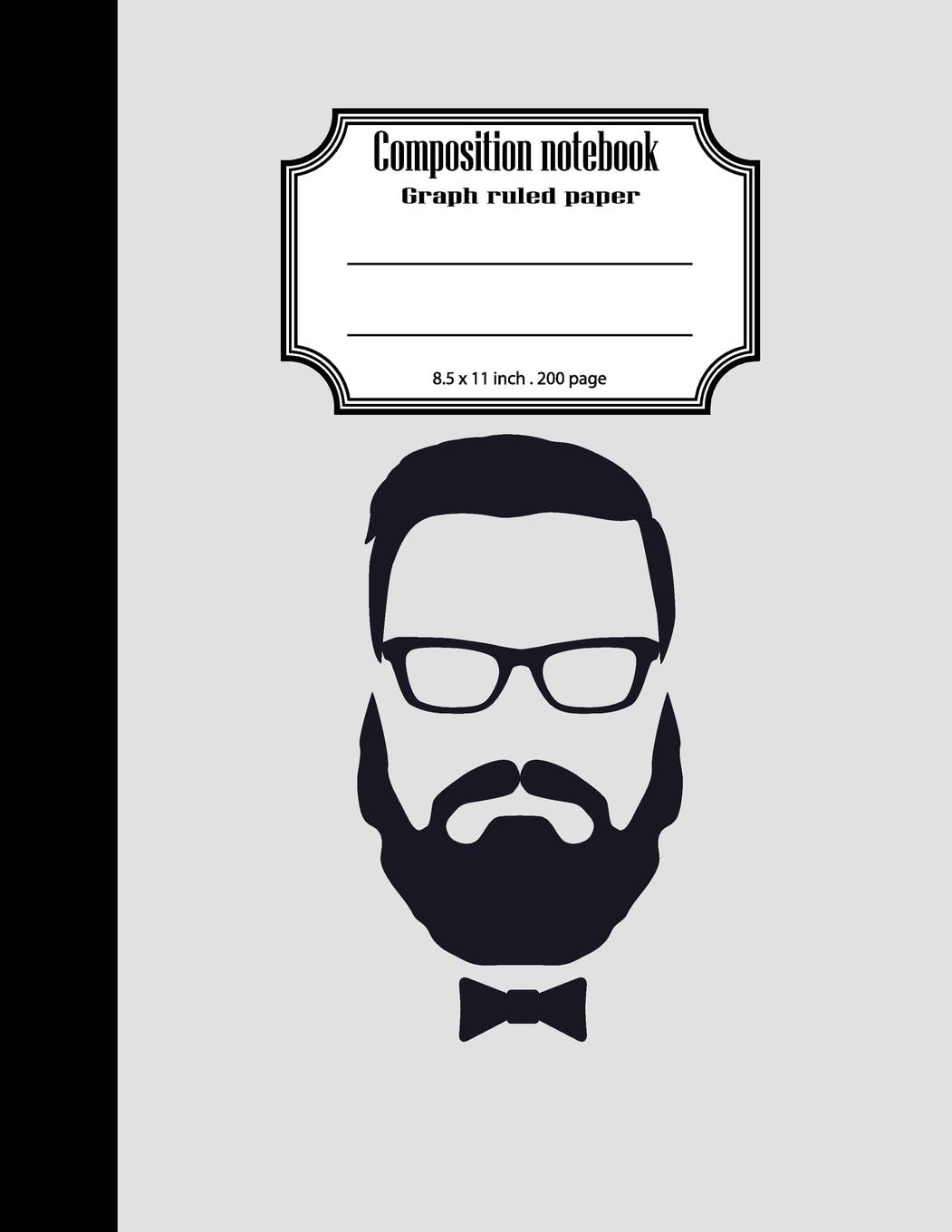 Composition notebook graph ruled paper 8.5 x 11" 200 page 4x4 grid per inch,Black grey cool man in beard: Large composition book journal for school student/teacher/office