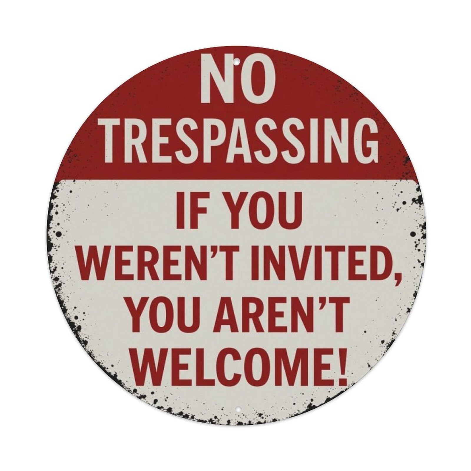 Vintage No Trespassing Warning Round Sign Vintage Aluminium Metal Sign, Retro Wall Decor for Home, Bar, Garage & Farmhouse 20x20cm