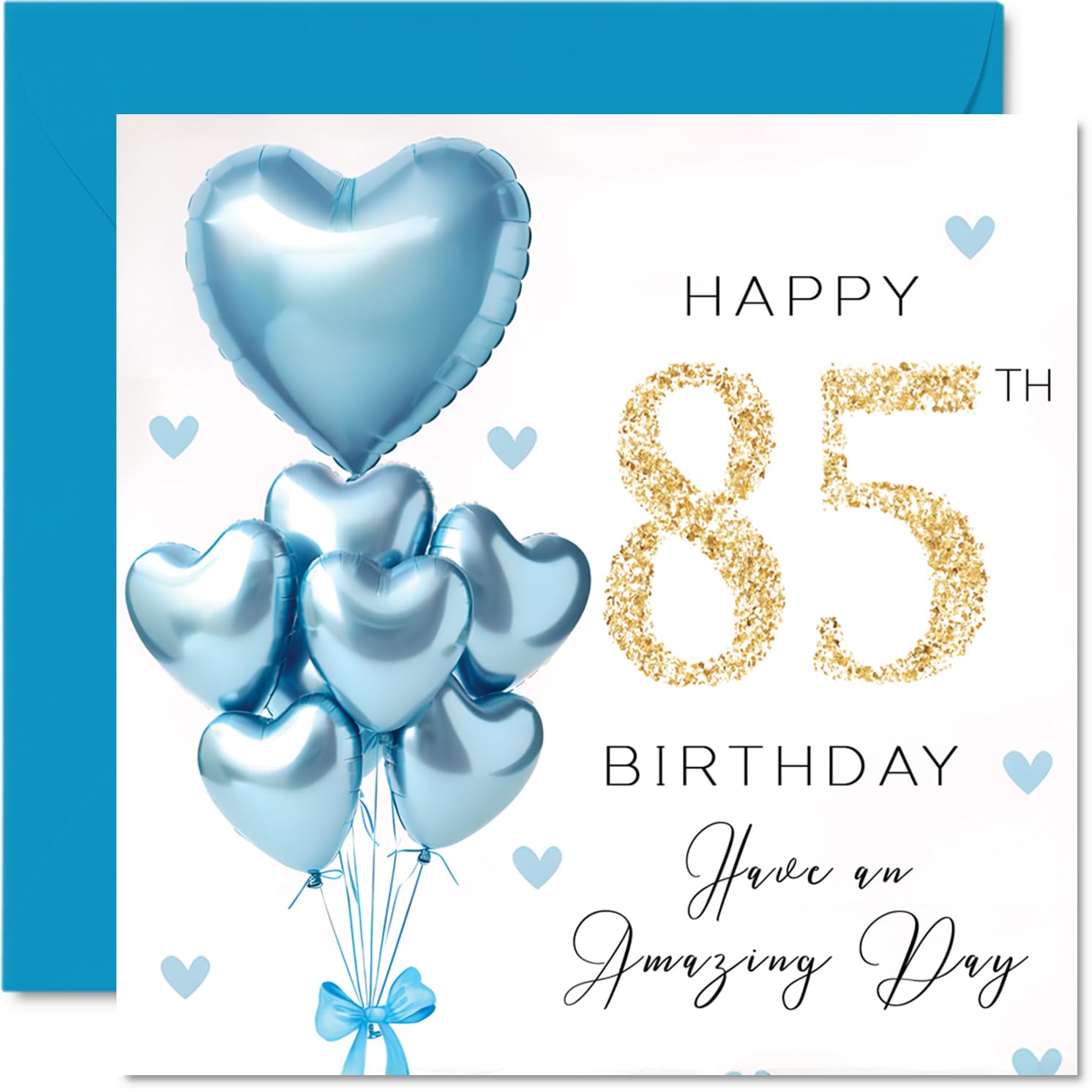 85th Birthday Cards for Men - Blue Glitter Balloons - Happy Birthday Card for 85 Year Old Man Uncle in Law Grandpa Dad Step Dad, 145mm Bday Greeting Cards