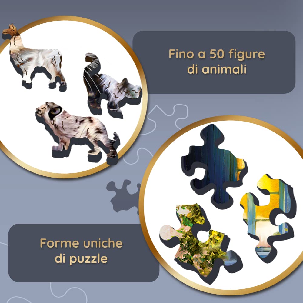 Trefl WoodCraft, Puzzle in legno, gatti selvatici nella giungla - 500 + 1 elementi, artigianato ligneo, forme irregolari, 50 figure di animali, moderno puzzle premium, fai da te