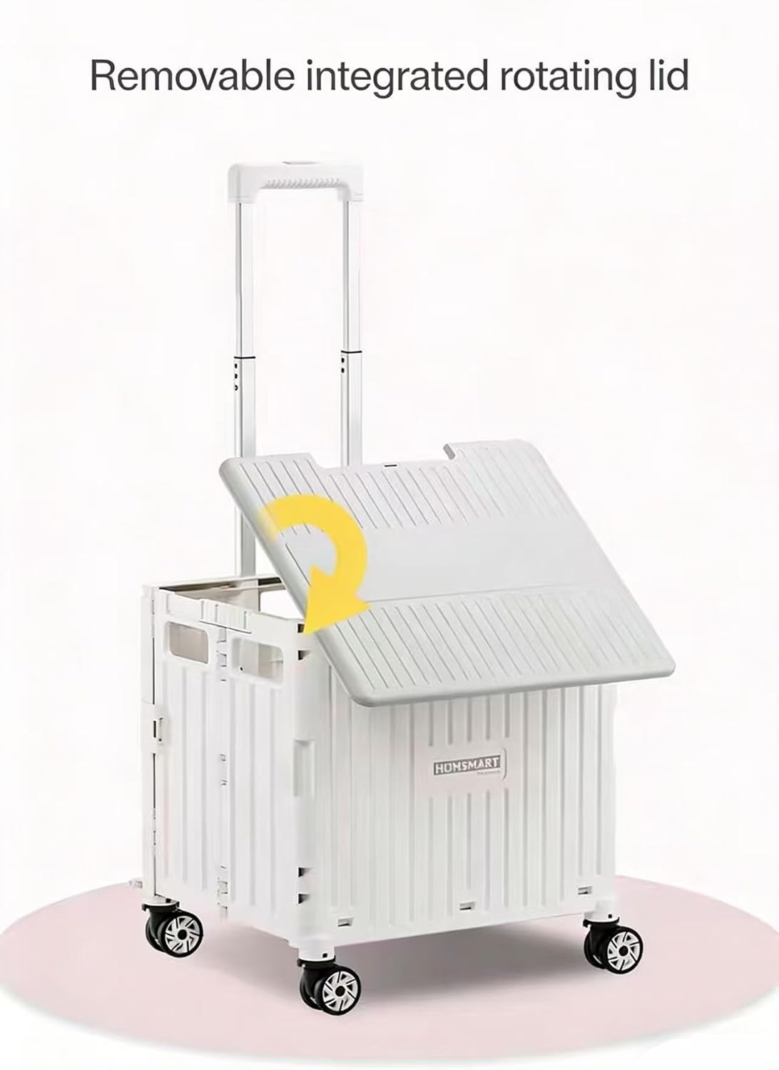 Foldable Utility Cart with Stair Climbing Wheels, Collapsible Rolling Crate with Telescoping Handle, Folding Shopping Trolley Handcart Grocery Book File Tool Teacher Storage Basket (White, 4 Wheels)