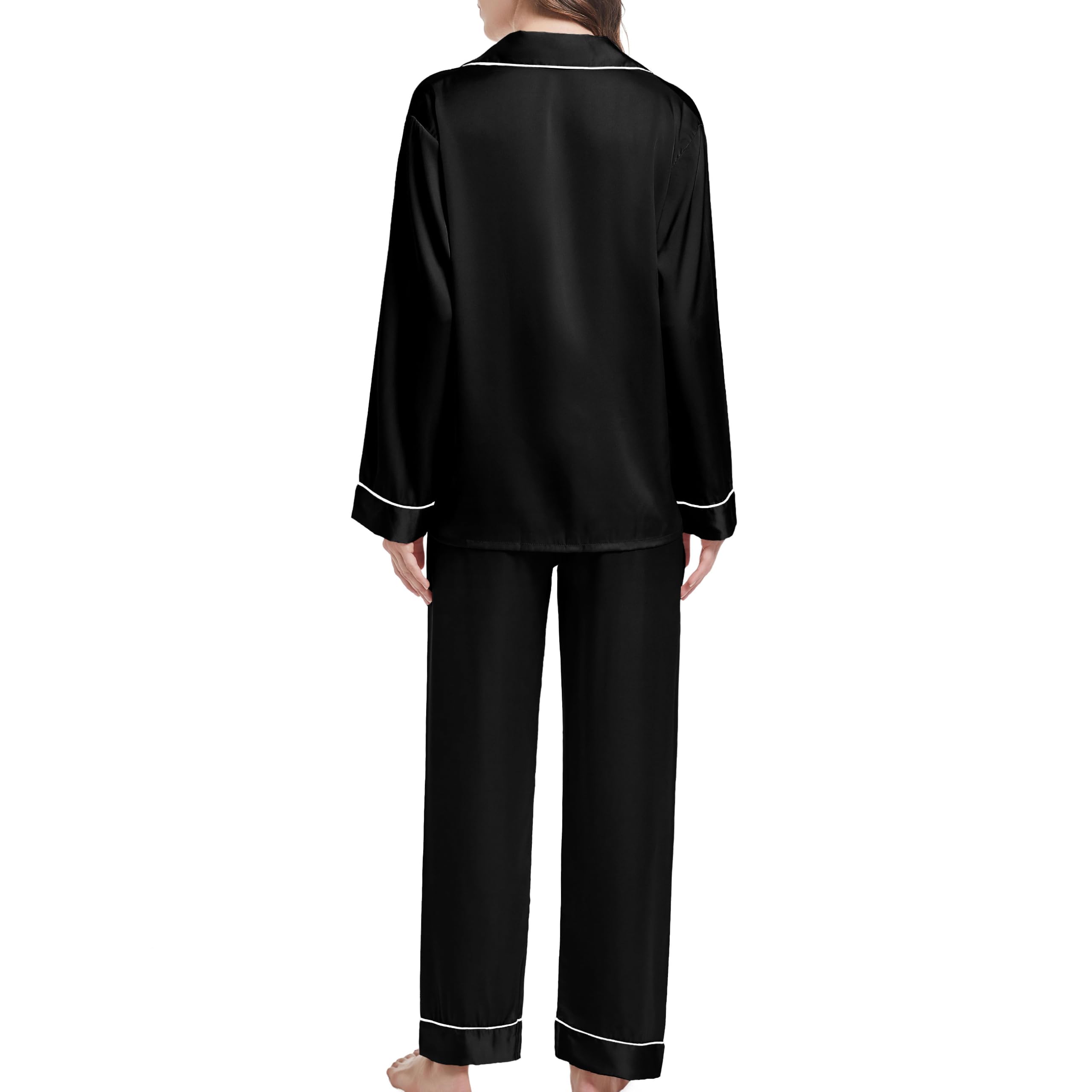 JCQIGOA Seta Donna Pigiama a Maniche Lunghe Set Pigiama Donna Lungo Set Pezzi Loungewear Pigiama da Notte Lungo Pigiama da Notte