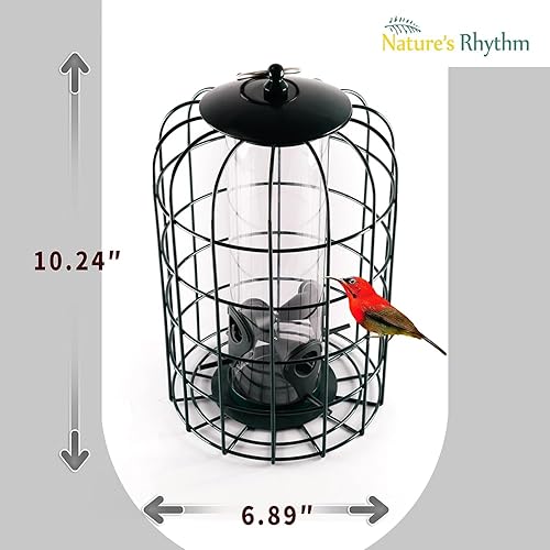 Miniatura 8 de Nature's Rhythm Jaula de comedero para pájaros colgantes al aire libre, tubo de PC, a prueba de ardillas, comedero de aves silvestres con protector
