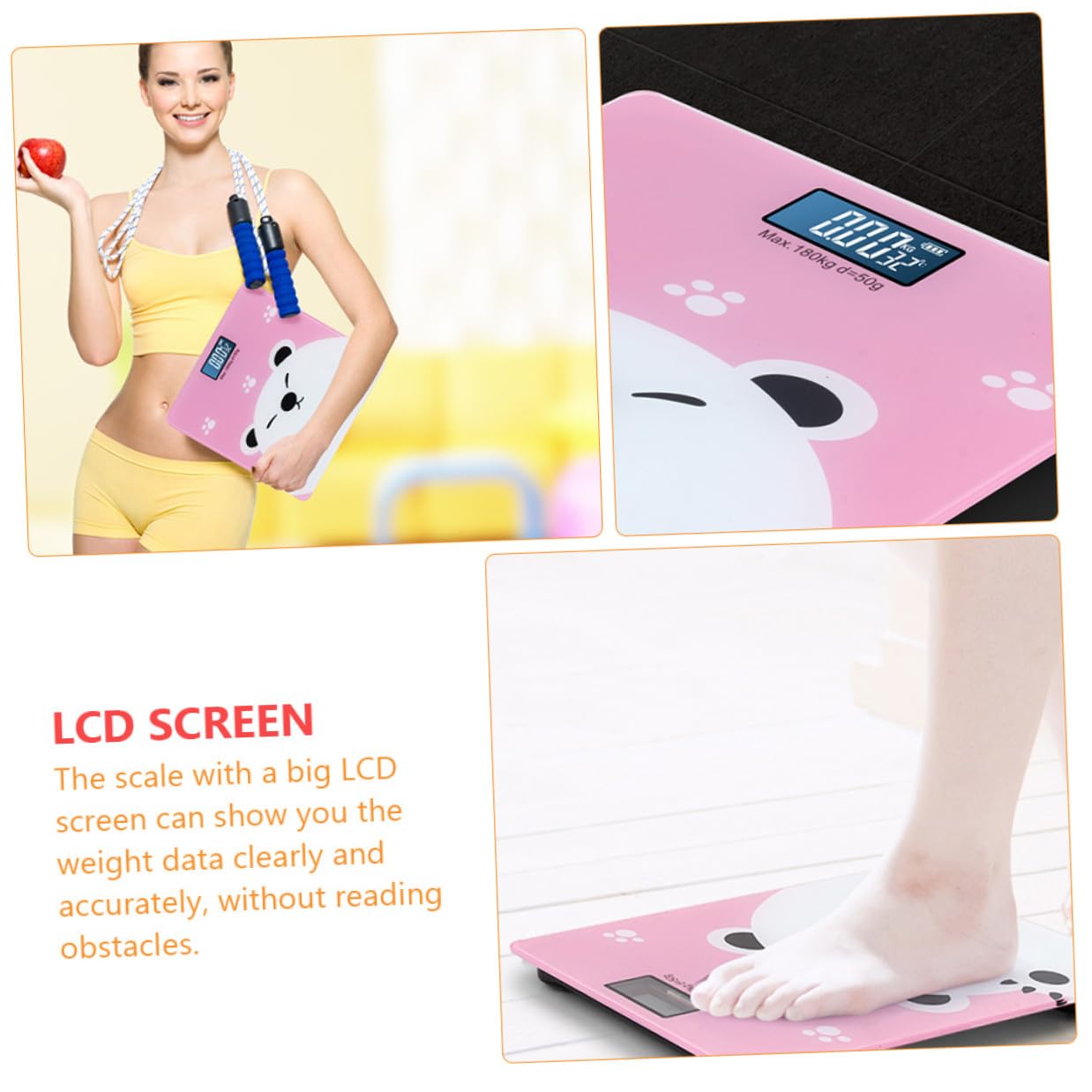 Gatuida Bilancia Digitale per Neonati e Adulti Display LCD Luminoso Sensori Alta Precisione Capacità 180Kg Adatta Animali Domestici Base Anturto Design Cartone Animato Rosa
