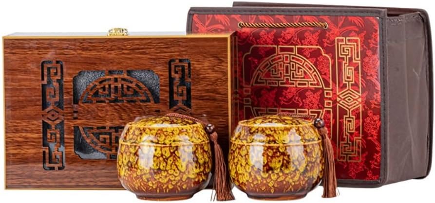 SONGCHAO Sugar Jar Bulk Tea Storage Jar Household Round Ceramic Sealed Set Double Gift Box Tea Canister