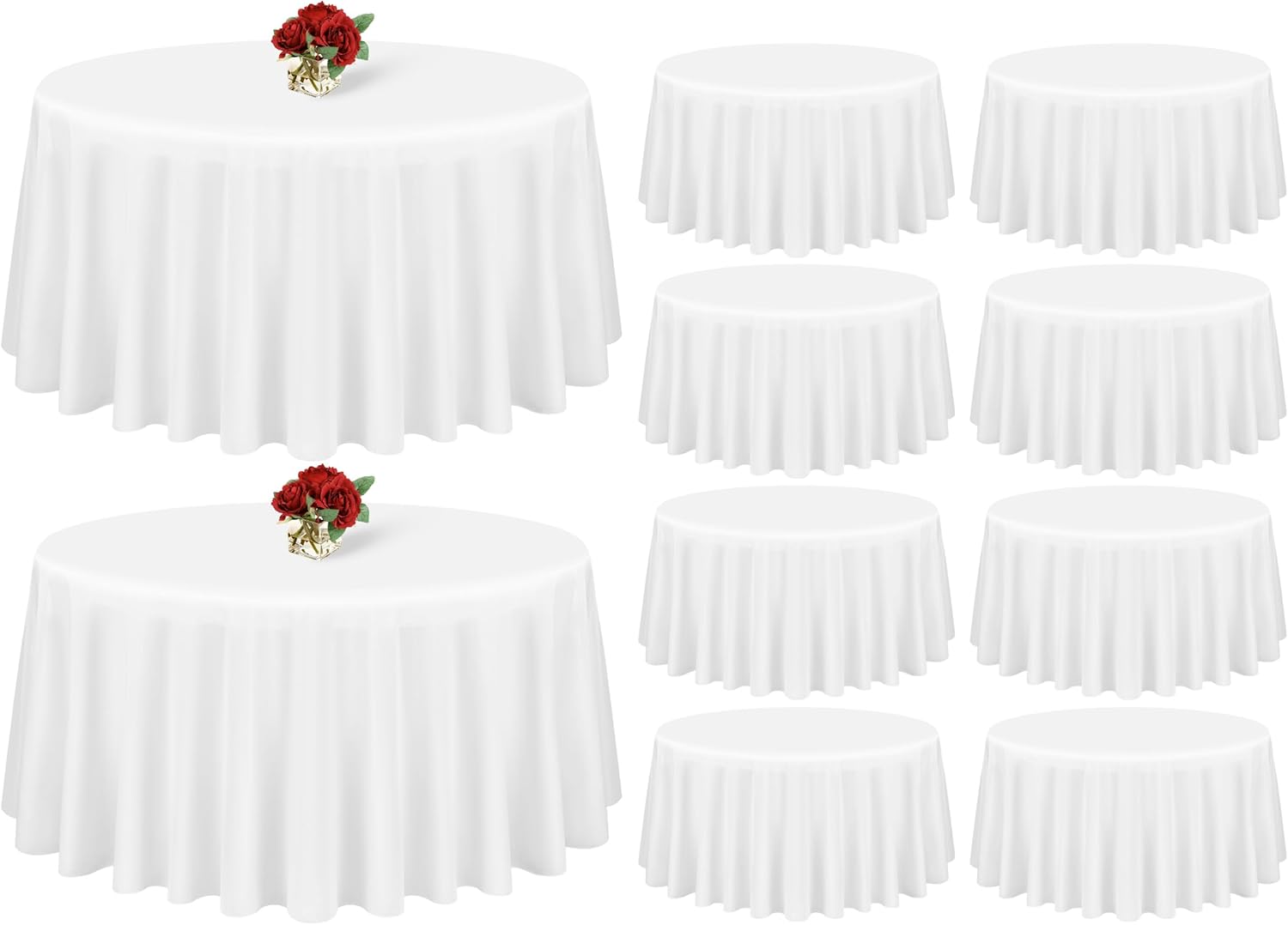 Showgeous 10 Pack White Round Tablecloth 108 Inch Polyester Round Table Cloth White Tablecloths for Round Tables Washable Decorative Fabric Table Covers for Wedding Dining Party Banquet Buffet White 10 Pack - 108 Inch Round