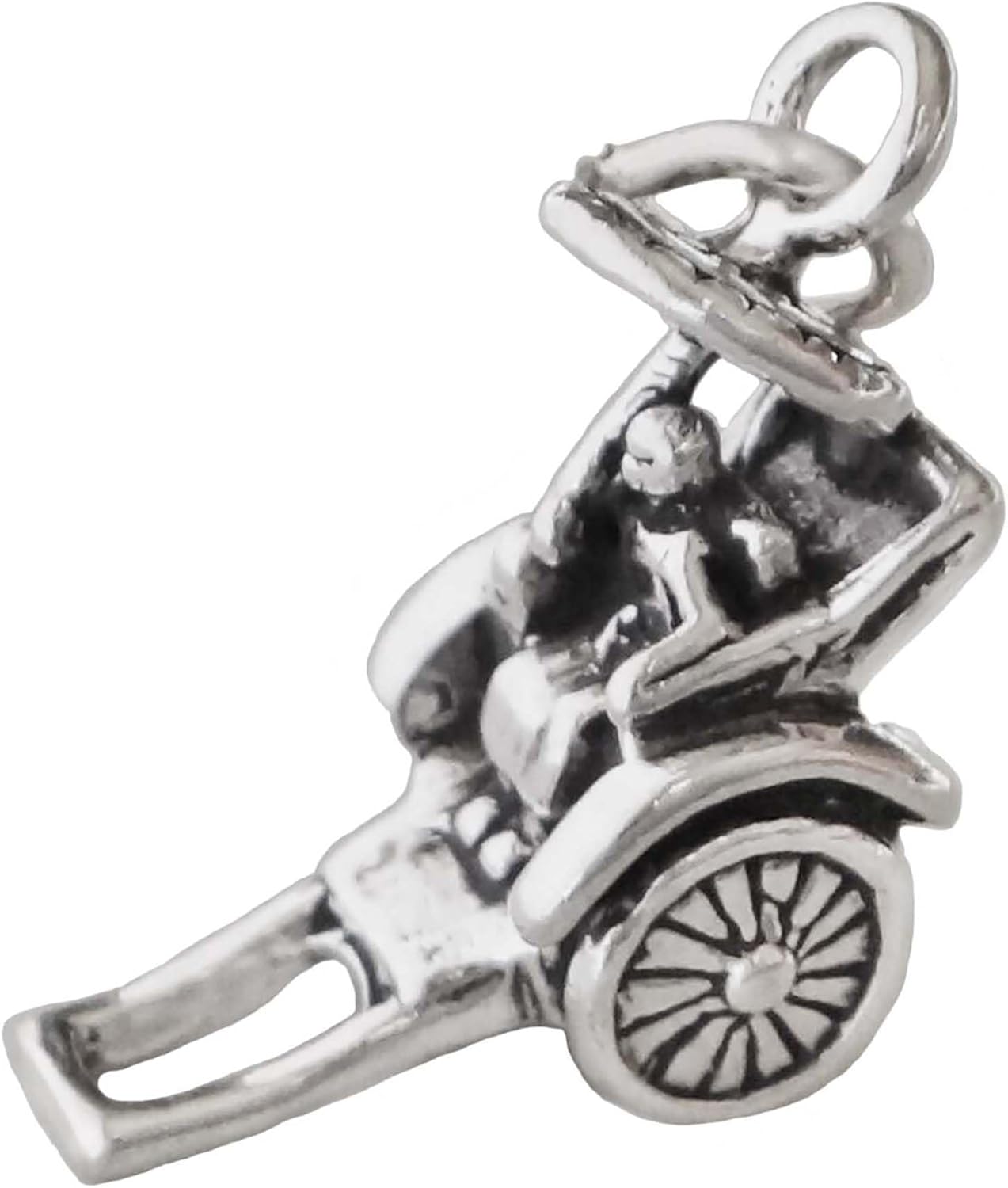 Pulled Rickshaw with Passenger 3D 925 Sterling Silver Charm Pendant Bracelet Jewelry Making Supply