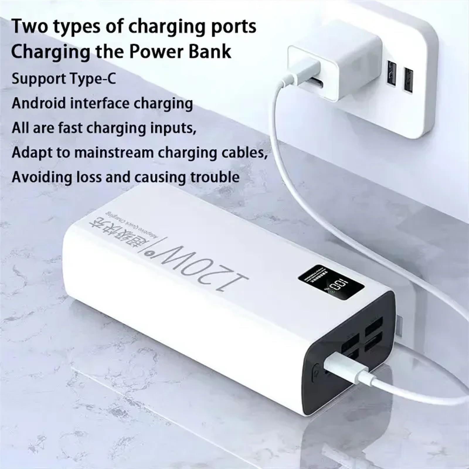 3/5/80000 MAh Power Bank 120 W Szybkie Ładowanie 100% Wystarczającej Pojemności Przenośna Ładowarka (Size : Black 80000mAh)