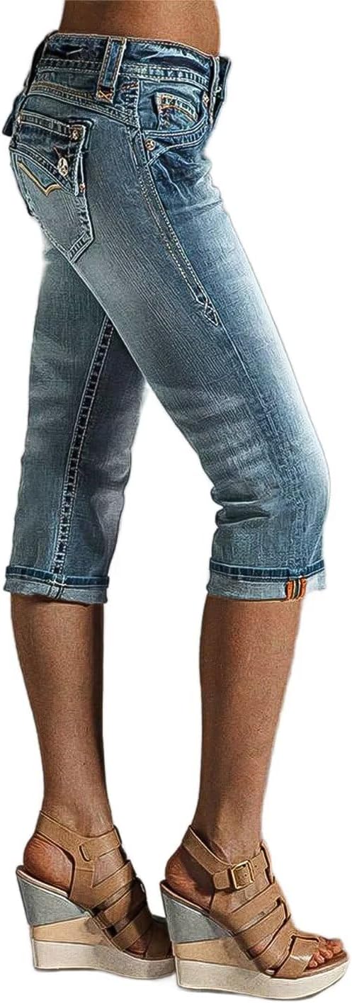 Flamingals Low Waisted Straight Leg Jeans for Women Stretchy Vinatge Skinny Jeggings - Image 3