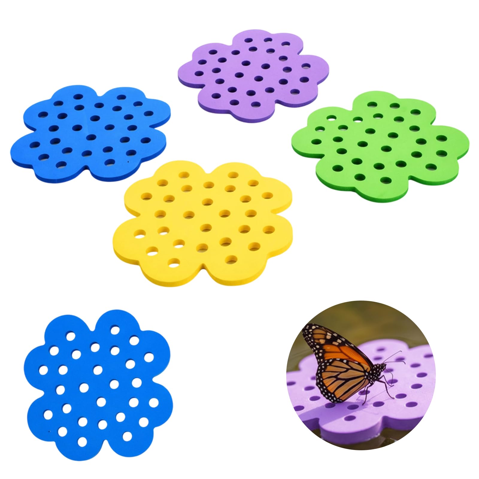 Rovelin 4PCS Floating Bee Island Watering Station for Garden, Safe Bee Bath Drinking Cups for Pollinators, Butterfly Feeder Water Pad, Bee Drinking Station Outdoor Insect Hydration Tool