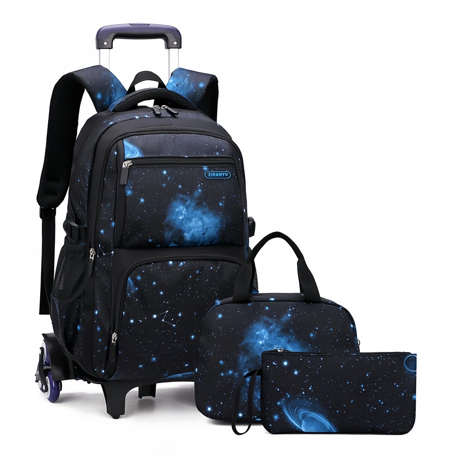 Mochila con Ruedas para Niños, Juego de 3 Mochilas Escolares Trolley con Bolsa de Almuerzo Estuche para Niño Primaria