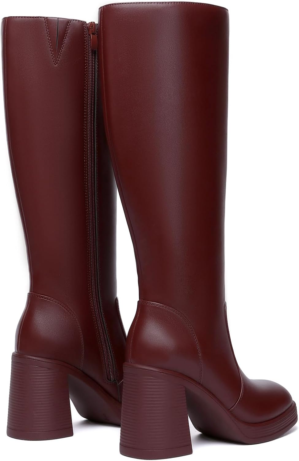 Athlefit Black Knee High Boots for Women Platform Tall Boots Fashion Square Toe Chunky Heeled Booties - Image 6