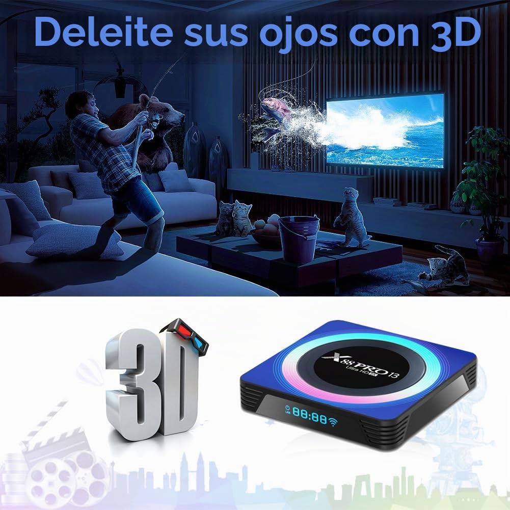 Android TV Box,Dulmssxy TV Box Android 13.0 4GB RAM 32GB ROM RK3528 Quad-Core 64bit Cortex-A53 Mali 450 MP2 GPU Support 2.4/5.0GHz WiFi BT5.0 10/100M Ethernet 8K 3D DLNA USB3.0 HDMI 2.0 H.265