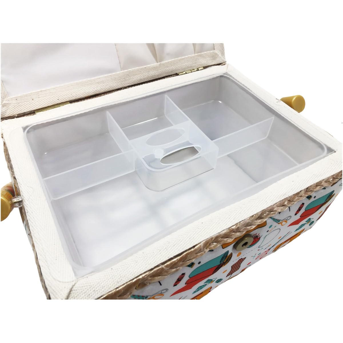 Medium Empty Wooden Sewing Box, Fabric Lined Sewing Box with 8 Compartments, Organizer with Pin, Storage Box with Handle, Tray for Accessories, (Medium, Sewing Machine) - Image 2