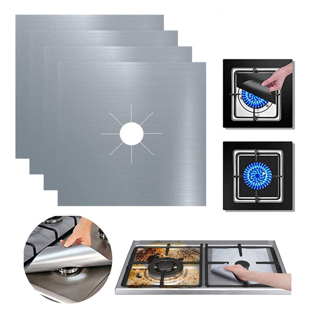 Taylor & Brown® Pack of 8 Silver Reusable Gas Stove Protector Hob Range Burner Protectors Top Cooker Cover Stove Top Non Stick Mats Easy to Clean