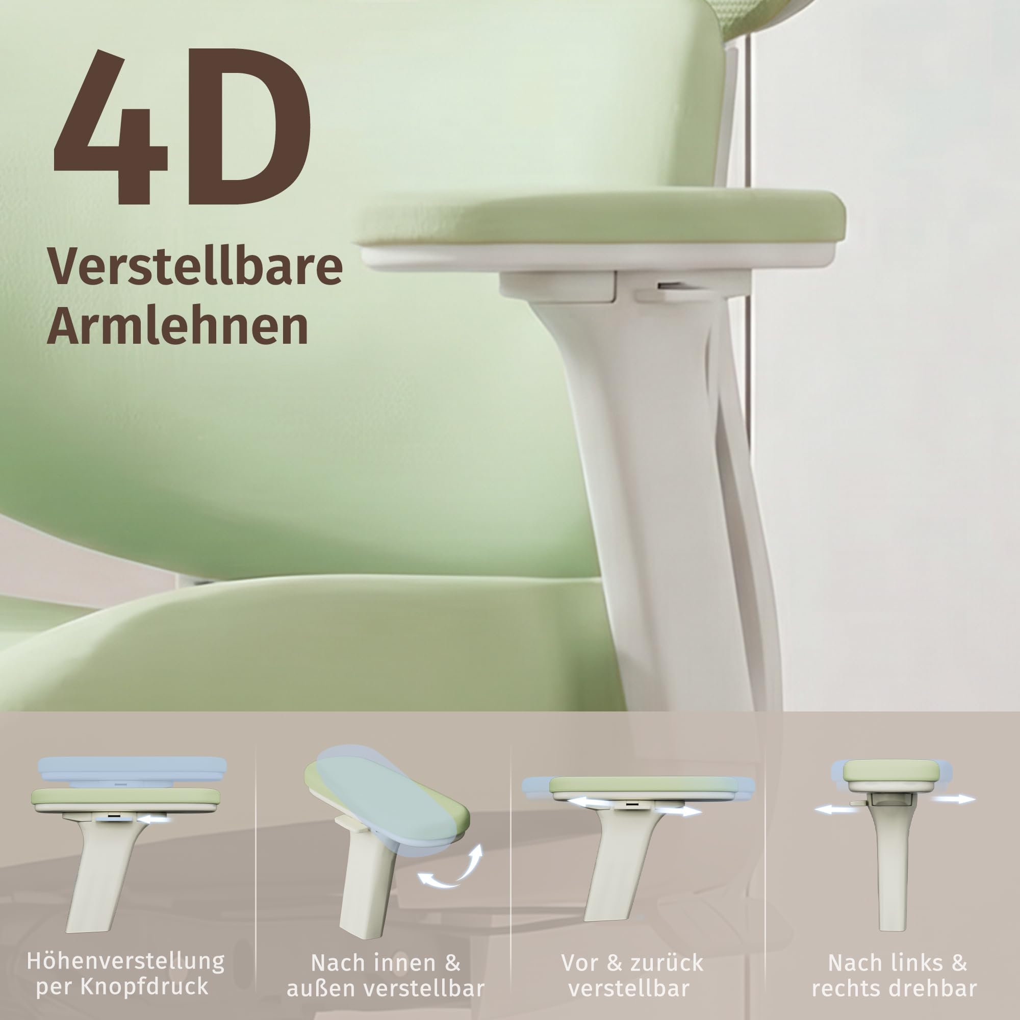 WELAX S3 Pro Ergonomischer Bürostuhl mit Netzbezug, Fußstütze und Verstellbarer Kopfstütze – Hochlehniger Schreibtischstuhl mit Lendenwirbelstütze für Homeoffice, Computer und Gaming, Grün
