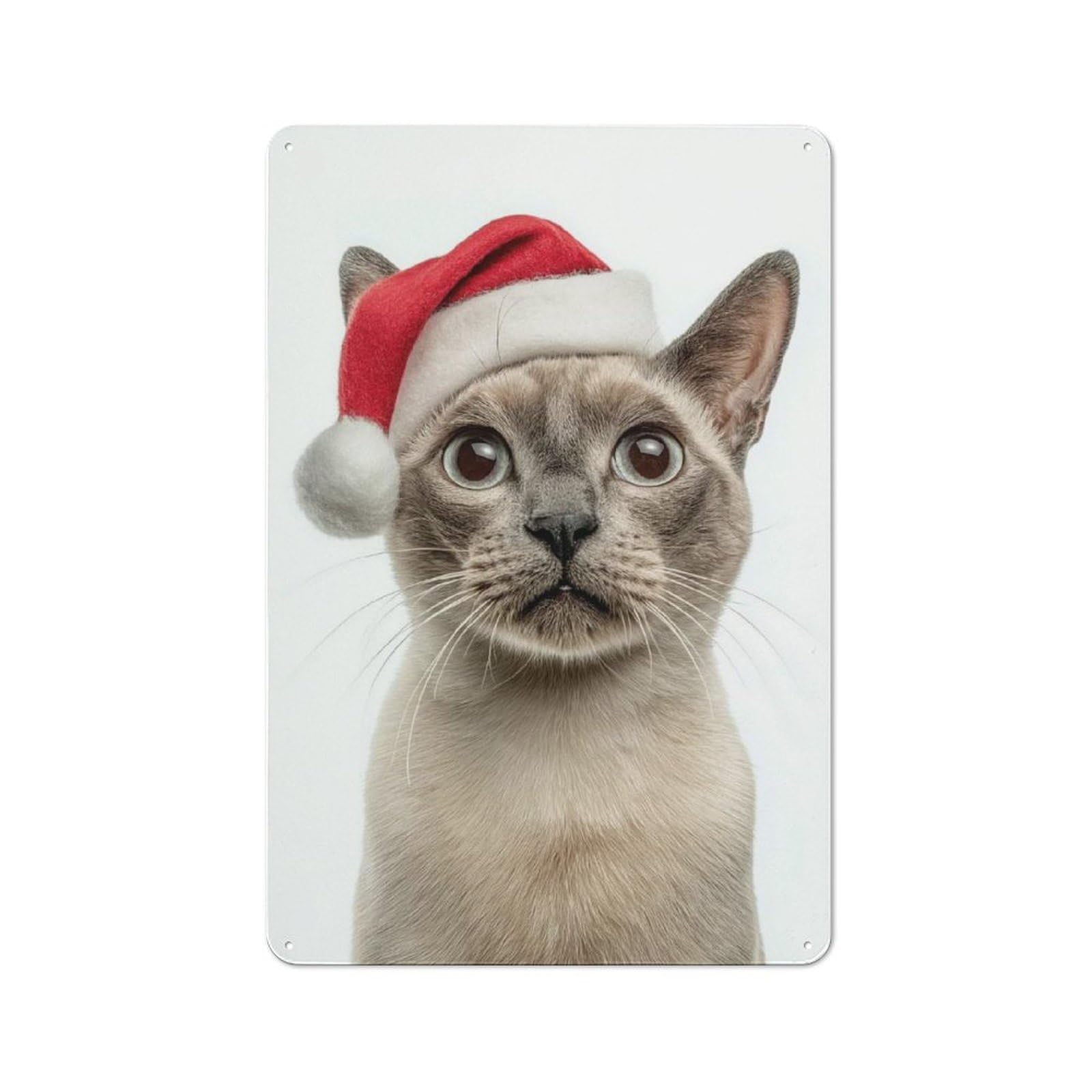 Junmoney Tonkinese Cat Wearing Santa Hat For Man Cave Or Games Room, Retro Tin Sign 30X20cm, A Christmas Gift For People Styling Man Cave And Games Room