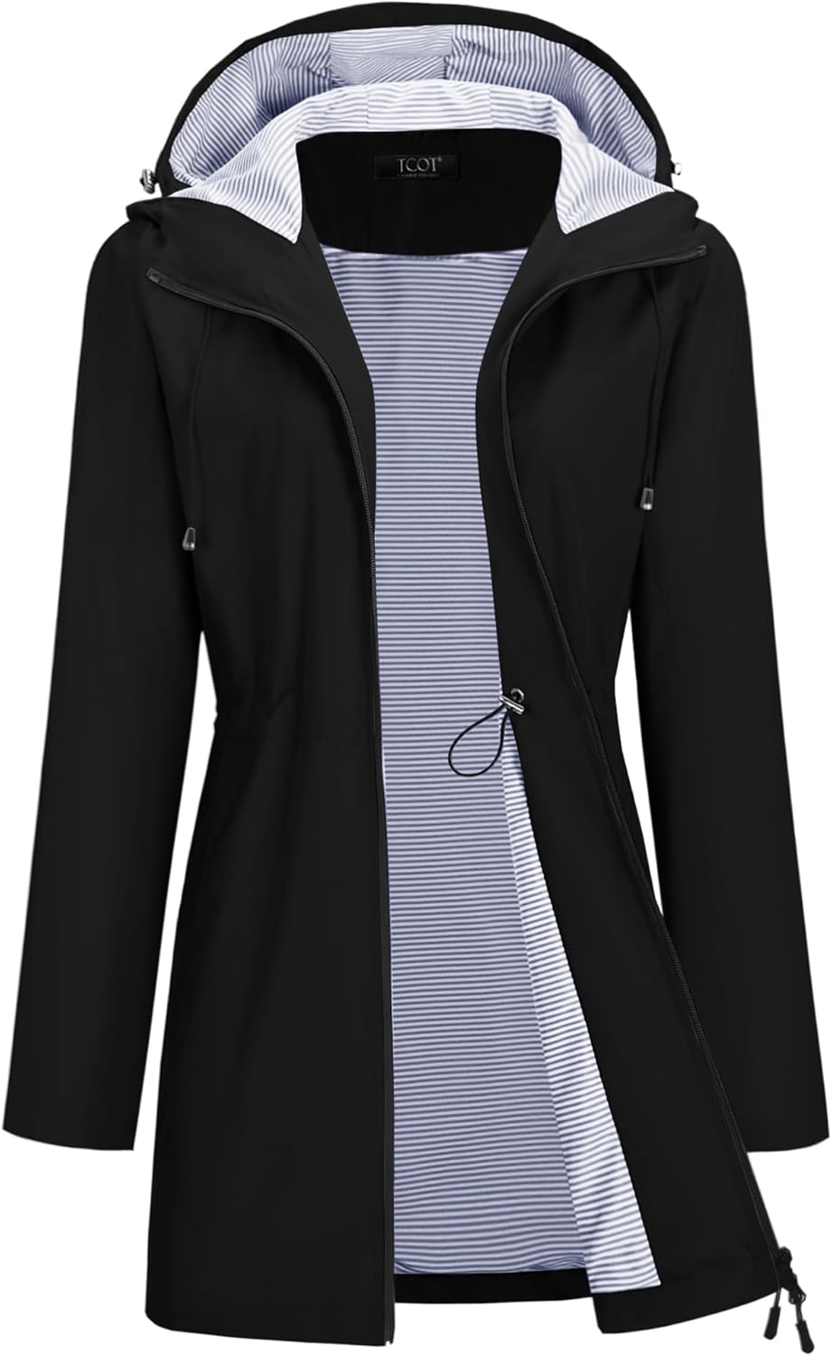 TCOT Rain Jacket Women Lined Raincoat Waterproof Windbreaker Jackets Hooded Raincoats Long Trench Coat