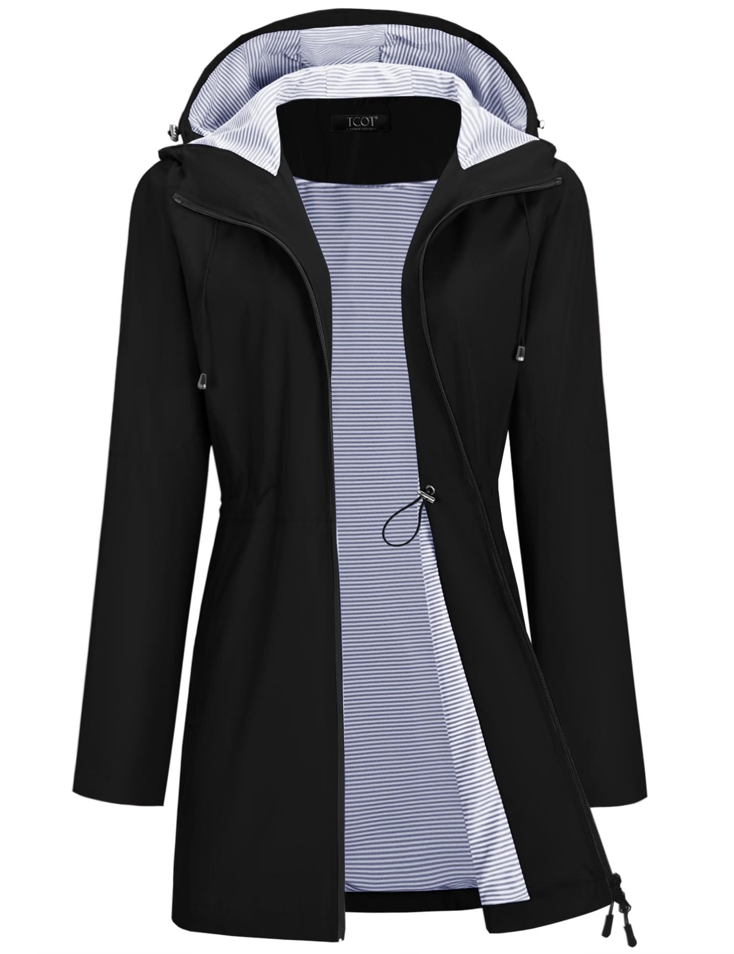 TCOT Rain Jacket Women Lined Raincoat Waterproof Windbreaker Jackets Hooded Raincoats Long Trench Coat