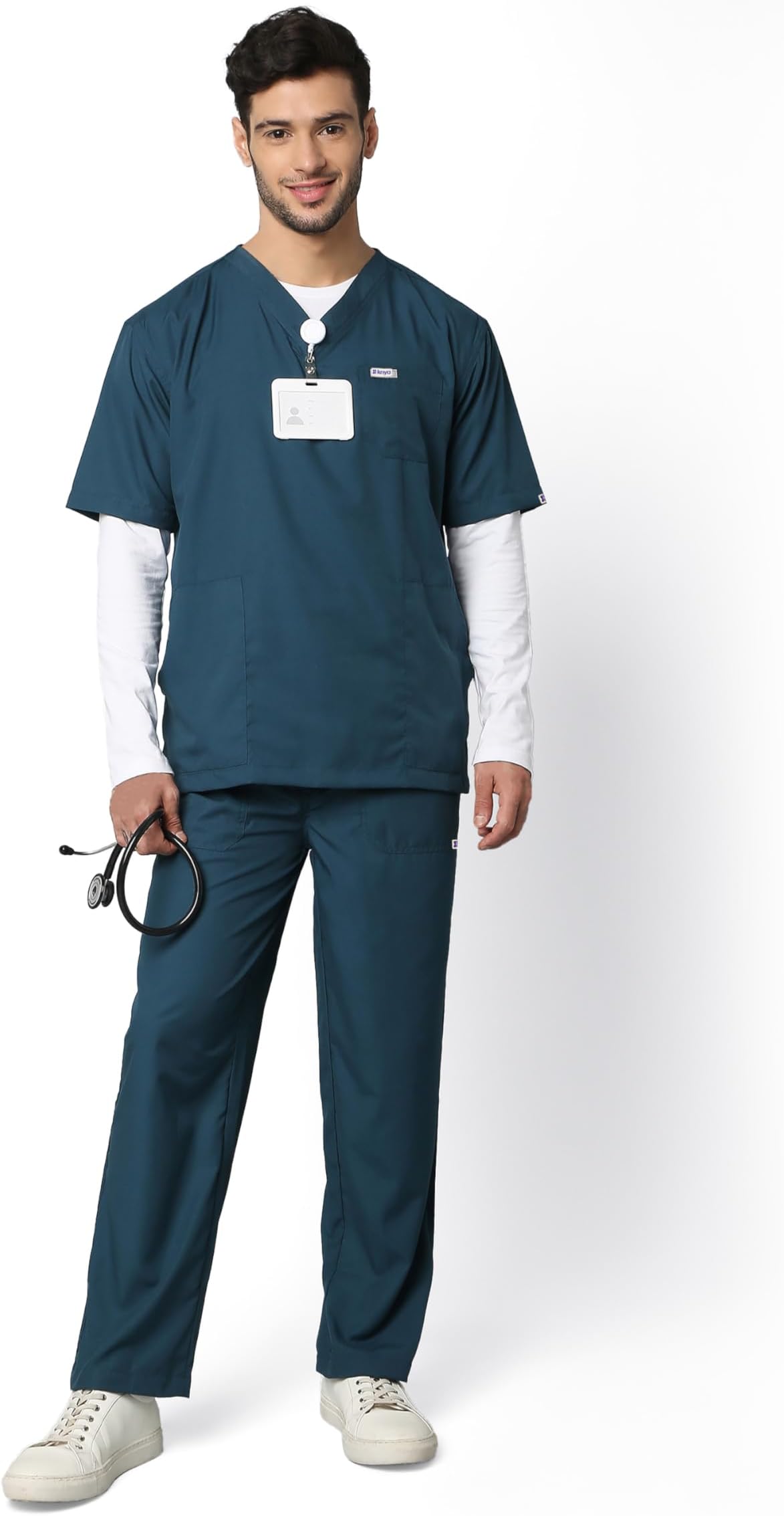 - Active Men's 5-Pocket Scrub Suit | Set of Top & Bottom | Half Sleeves | V Neck | Breathable Fabric | Comfortable | Durable | Uniform for Doctors, Nurses and Dentists
