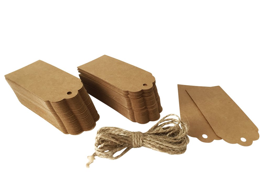 Gift Tags Hanging Labels 70 x 35 mm 45 x 95 mm with Hemp Cord 300 cm Pack of 120