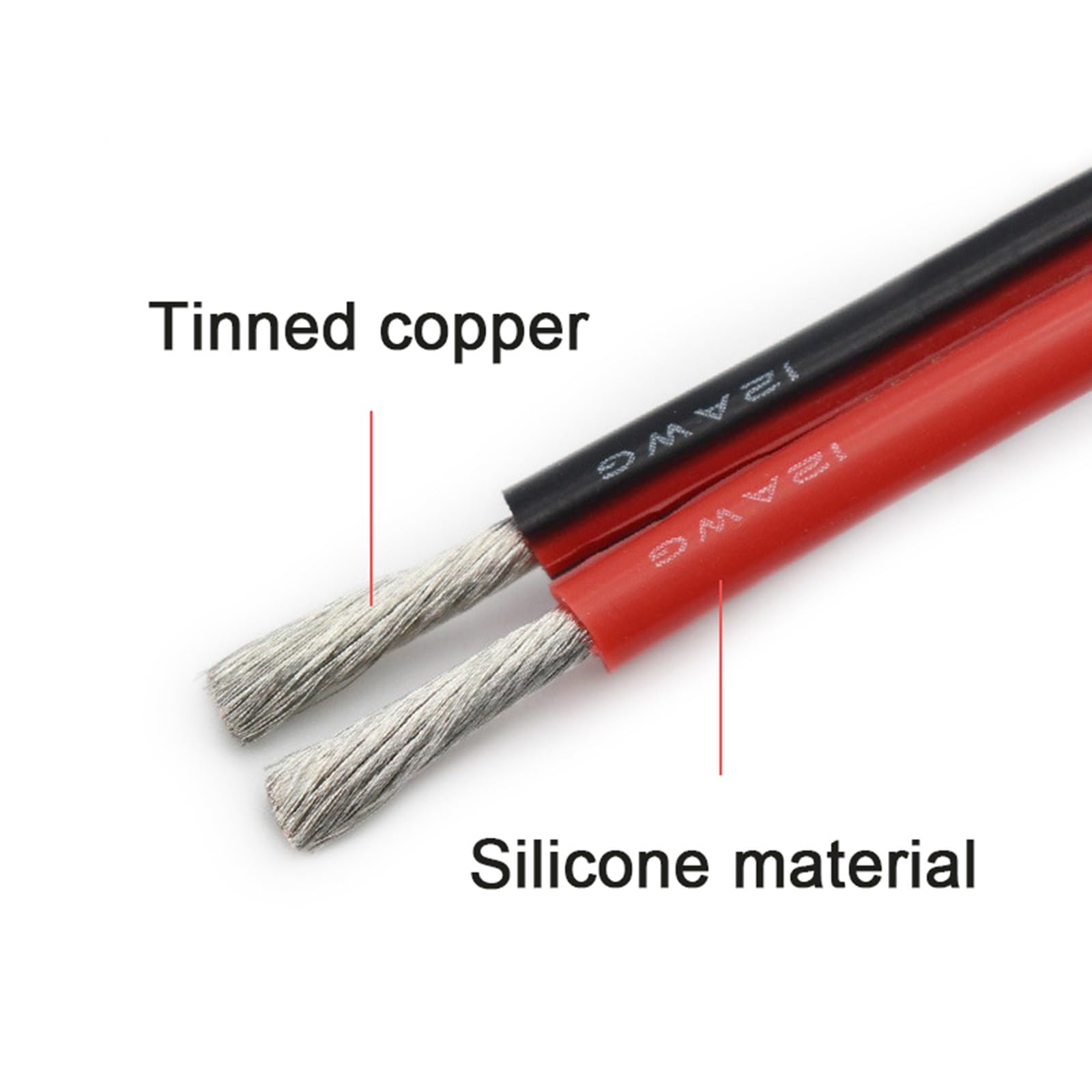 Kabel dwużyłowy, Silikonowy przewód równoległy HT 2C, wielokolorowy, 10-18AWG, 25-100FT, -76-392°F