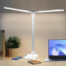 LQWELL® Dual Socket LED Adjustable Desk Lamp, 5 Colors and 10 Brightness Levels, Eye Friendly Reading Light, Touch Control and Memory Function, Timer